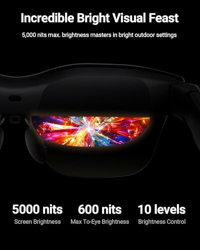 VR headset showcasing bright visual display with 5000 nits screen brightness and 10 levels of control.