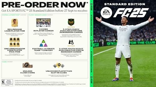 EA Sports FC 25 pre-order promotion with player and game features.