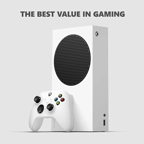 White gaming console with controller and text 'The Best Value in Gaming'.