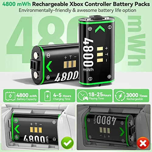 4800mWh rechargeable Xbox controller battery packs with features.