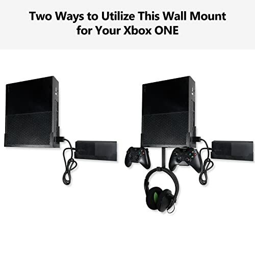 Two Xbox One wall mount setups with controllers and headset