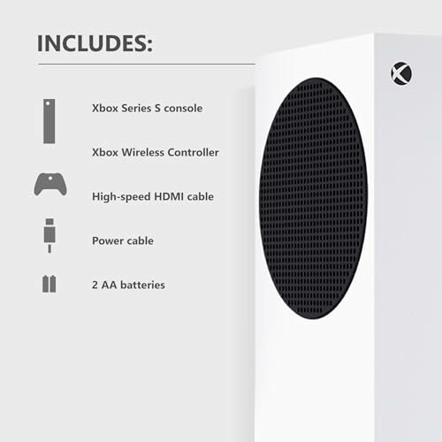 Xbox Series S bundle contents displayed with console image.